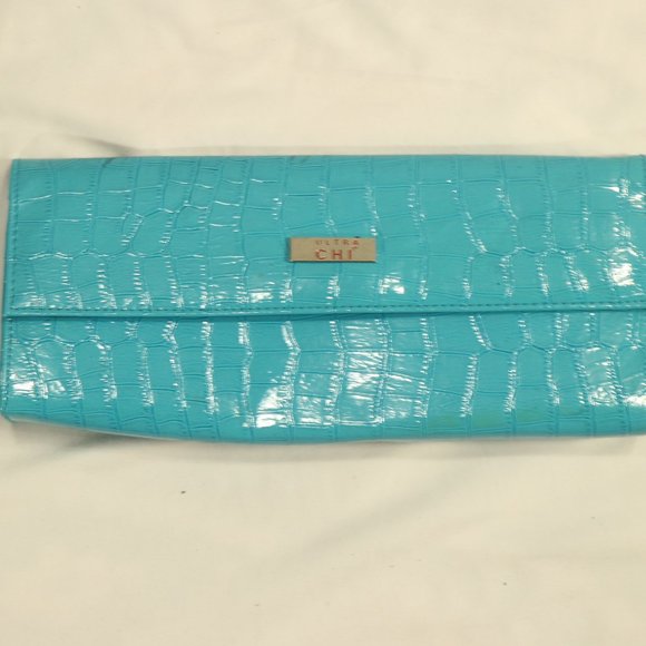 Ultra Chi Handbags - ULTRA CHI Crocodile Print Bright Blue Clutch Purse